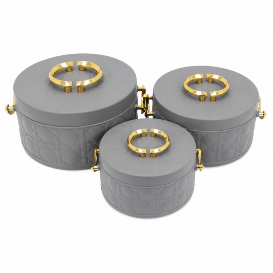 Modern Stylish Light Gray & Gold Insulated Casserole Bowls - 3 PCS (1.0L / 2.5L / 4.0L)