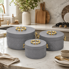 Modern Stylish Light Gray & Gold Insulated Casserole Bowls - 3 PCS (1.0L / 2.5L / 4.0L)