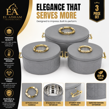 Modern Stylish Light Gray & Gold Insulated Casserole Bowls - 3 PCS (1.0L / 2.5L / 4.0L)