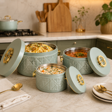 Modern Stylish Mint Green & Gold Insulated Casserole Bowls - 3 PCS (1.0L / 2.5L / 4.0L)