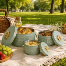 Modern Stylish Mint Green & Gold Insulated Casserole Bowls - 3 PCS (1.0L / 2.5L / 4.0L)