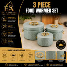 Modern Stylish Mint Green & Gold Insulated Casserole Bowls - 3 PCS (1.0L / 2.5L / 4.0L)