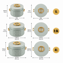 Modern Stylish Mint Green & Gold Insulated Casserole Bowls - 3 PCS (1.0L / 2.5L / 4.0L)