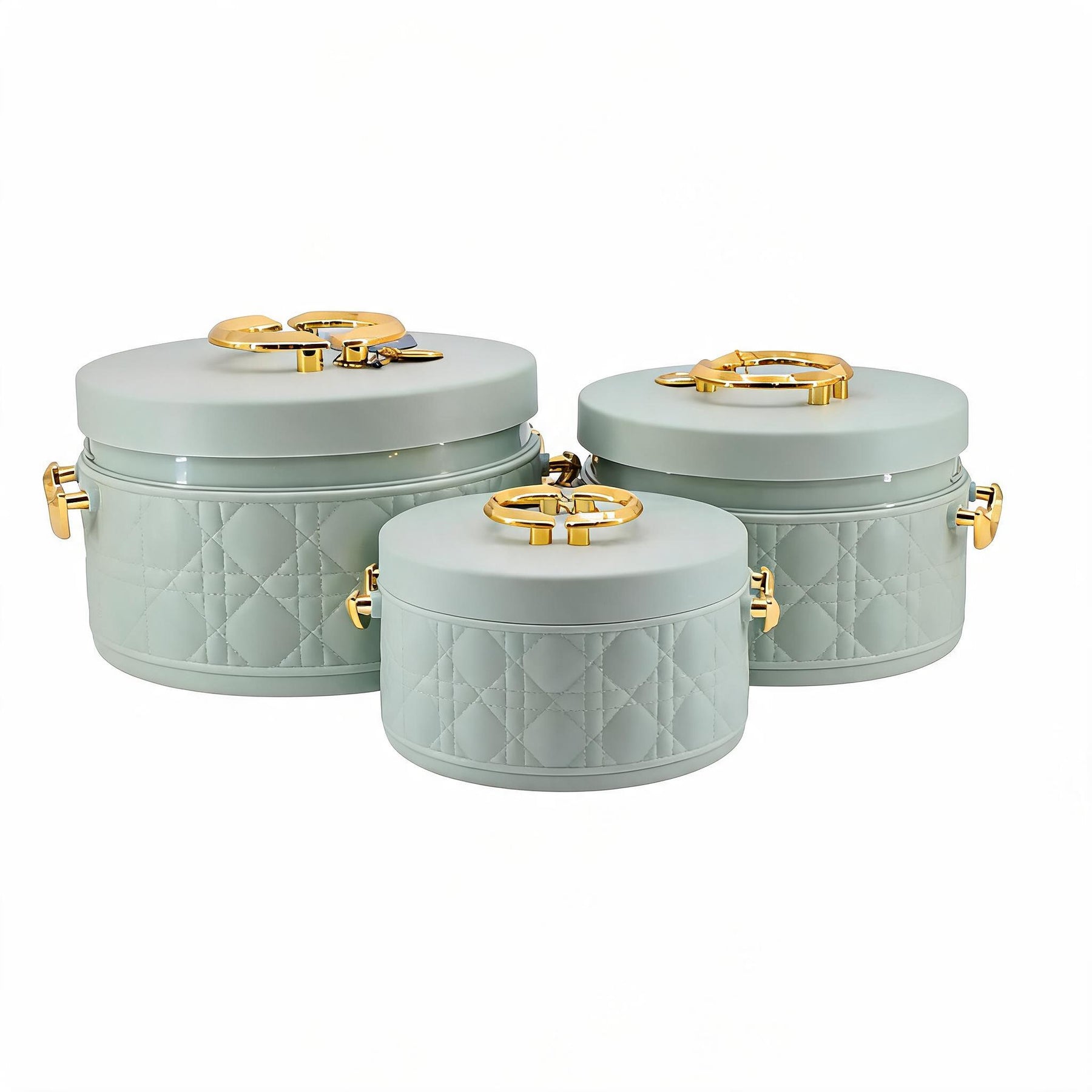 Modern Stylish Mint Green & Gold Insulated Casserole Bowls - 3 PCS (1.0L / 2.5L / 4.0L)