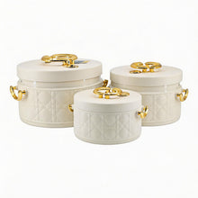 Modern Stylish White & Gold Insulated Casserole Bowls - 3 PCS (1.0L / 2.5L / 4.0L)
