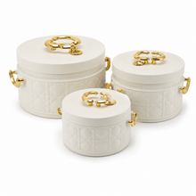 Modern Stylish White & Gold Insulated Casserole Bowls - 3 PCS (1.0L / 2.5L / 4.0L)