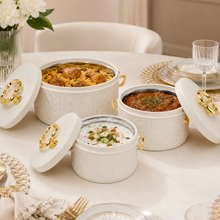 Modern Stylish White & Gold Insulated Casserole Bowls - 3 PCS (1.0L / 2.5L / 4.0L)