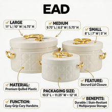 Modern Stylish White & Gold Insulated Casserole Bowls - 3 PCS (1.0L / 2.5L / 4.0L)
