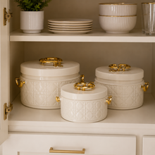 Modern Stylish White & Gold Insulated Casserole Bowls - 3 PCS (1.0L / 2.5L / 4.0L)