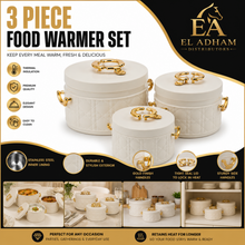 Modern Stylish White & Gold Insulated Casserole Bowls - 3 PCS (1.0L / 2.5L / 4.0L)