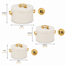 Modern Stylish White & Gold Insulated Casserole Bowls - 3 PCS (1.0L / 2.5L / 4.0L)