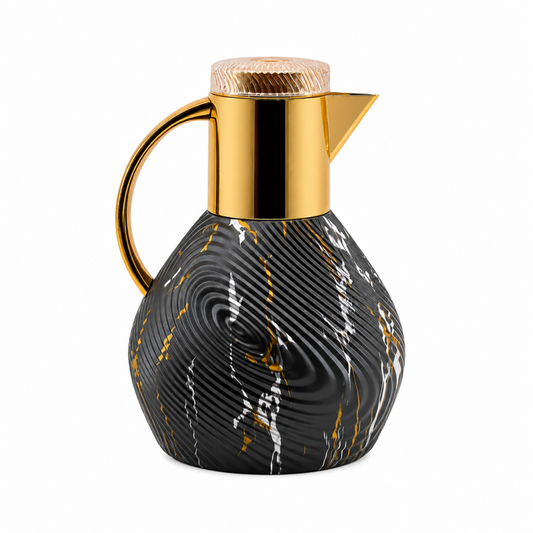 Luxury Black Marble Insulated Thermal Coffee Carafe with Gold Handle – 7 x 7 x 10.25 in