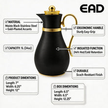 Luxury Insulated Arabic Coffee Carafe - Black-Gold Finish