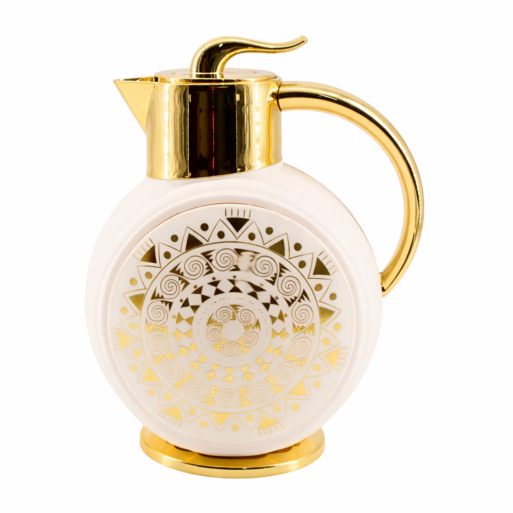 Majlis Mosaic Round Vacuum Jug Flask White & Gold 1L