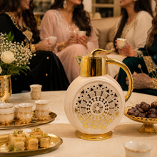 Majlis Mosaic Round Vacuum Jug Flask – White & Gold, 1L