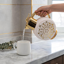 Majlis Mosaic Round Vacuum Jug Flask White & Gold 1L