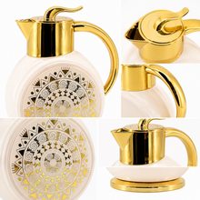 Majlis Mosaic Round Vacuum Jug Flask White & Gold 1L