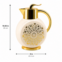 Majlis Mosaic Round Vacuum Jug Flask – White & Gold, 1L