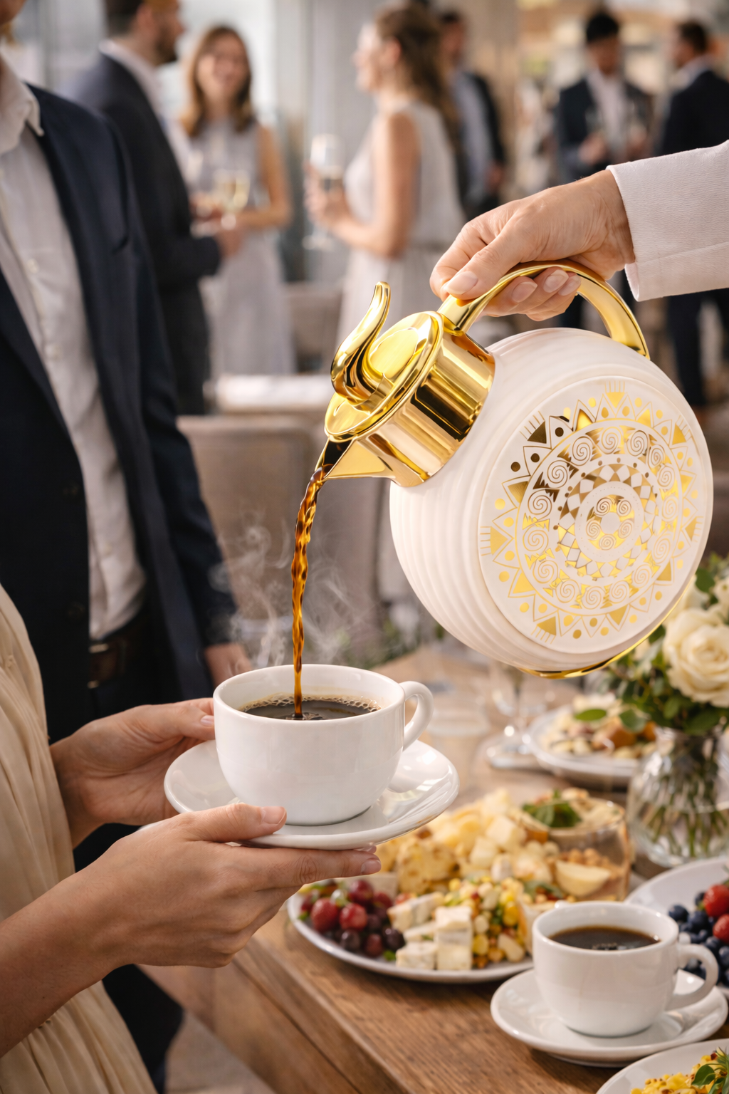 Majlis Mosaic Round Vacuum Jug Flask White & Gold 1L