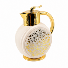 Majlis Mosaic Round Vacuum Jug Flask – White & Gold, 1L