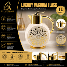 Majlis Mosaic Round Vacuum Jug Flask White & Gold 1L