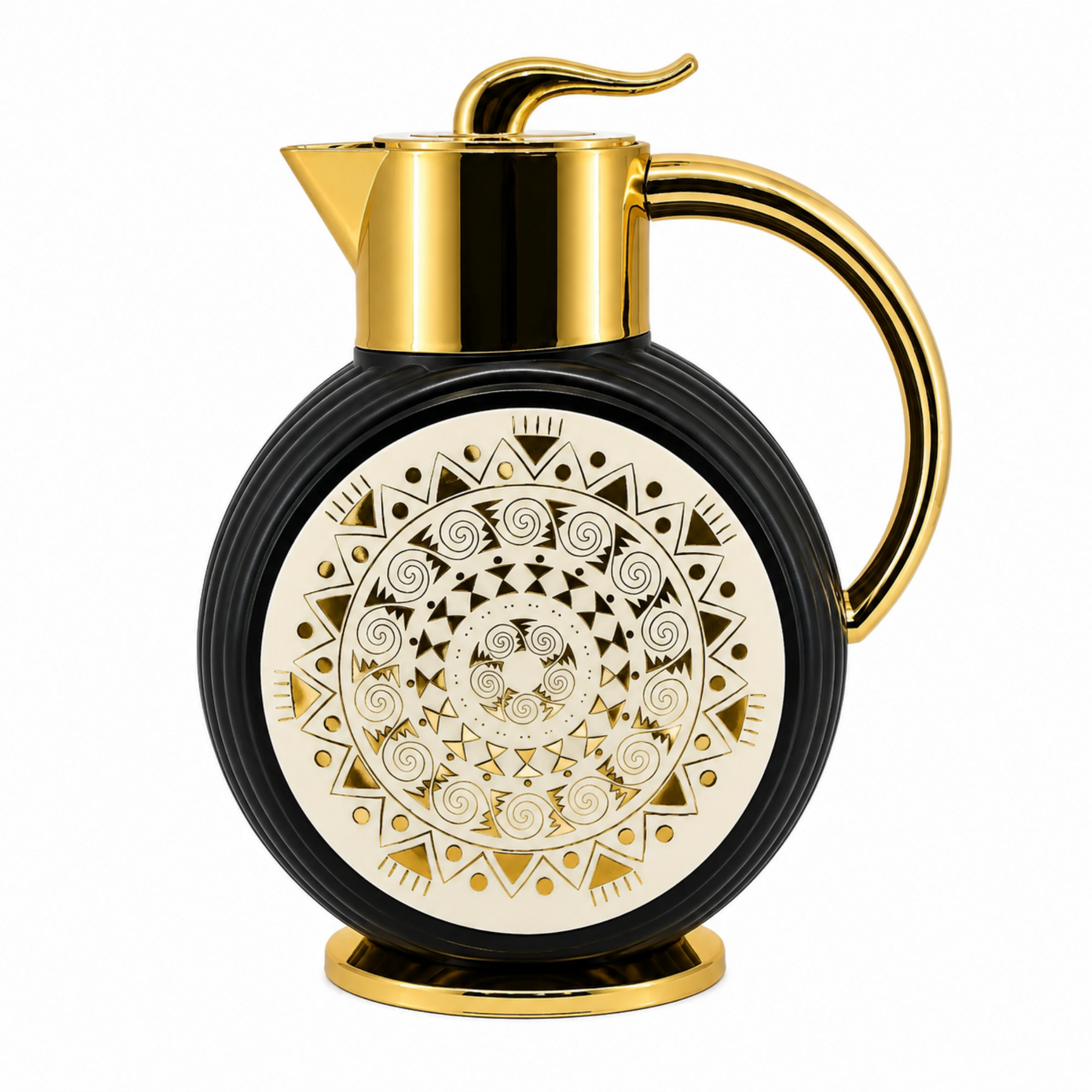Majlis Mosaic Round Vacuum Jug Flask Black & Gold 1L