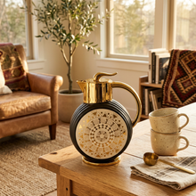 Majlis Mosaic Round Vacuum Jug Flask Black & Gold 1L