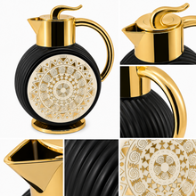 Majlis Mosaic Round Vacuum Jug Flask Black & Gold 1L