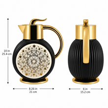 Majlis Mosaic Round Vacuum Jug Flask Black & Gold 1L