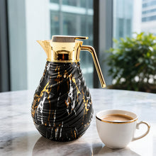Luxury Insulated Marble-Finish Vacuum Flask with Gold Handle - Black & Gold