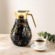 Luxury Insulated Marble-Finish Vacuum Flask with Gold Handle - Black & Gold