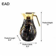 Luxury Insulated Marble-Finish Vacuum Flask with Gold Handle - Black & Gold