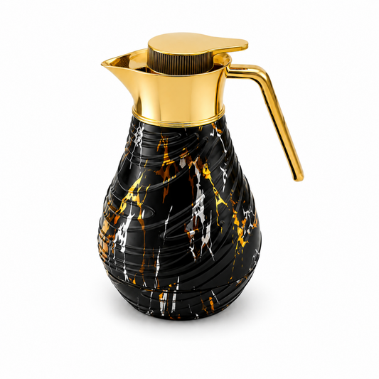 Luxury Insulated Marble-Finish Vacuum Flask with Gold Handle – Black & Gold