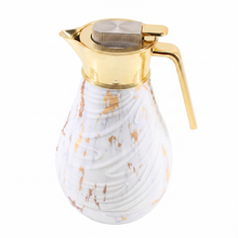Luxury Insulated Marble-Finish Vacuum Flask with Gold Handle - White & Gold