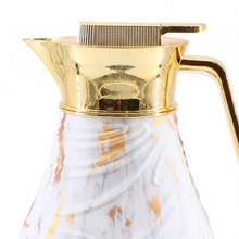 Luxury Insulated Marble-Finish Vacuum Flask with Gold Handle - White & Gold