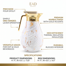Luxury Insulated Marble-Finish Vacuum Flask with Gold Handle - White & Gold