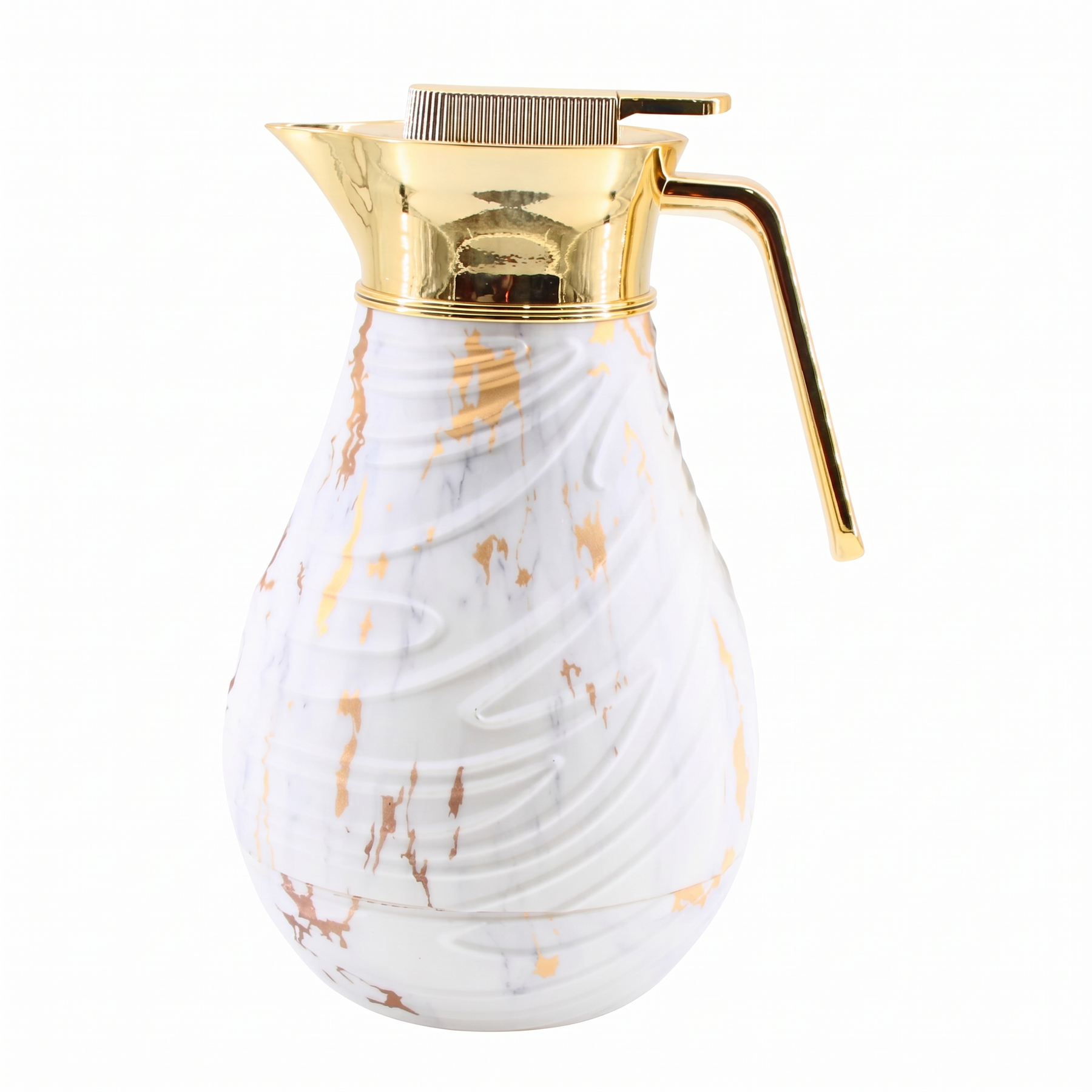 Luxury Insulated Marble-Finish Vacuum Flask with Gold Handle - White & Gold