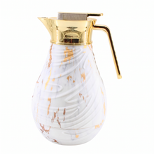 Luxury Insulated Marble-Finish Vacuum Flask with Gold Handle - White & Gold