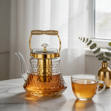Premium Glass Teapot with Gold Accents & Stainless Steel Infuser - 1.0L