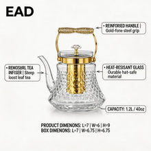 Premium Glass Teapot with Gold Accents & Stainless Steel Infuser - 1.0L