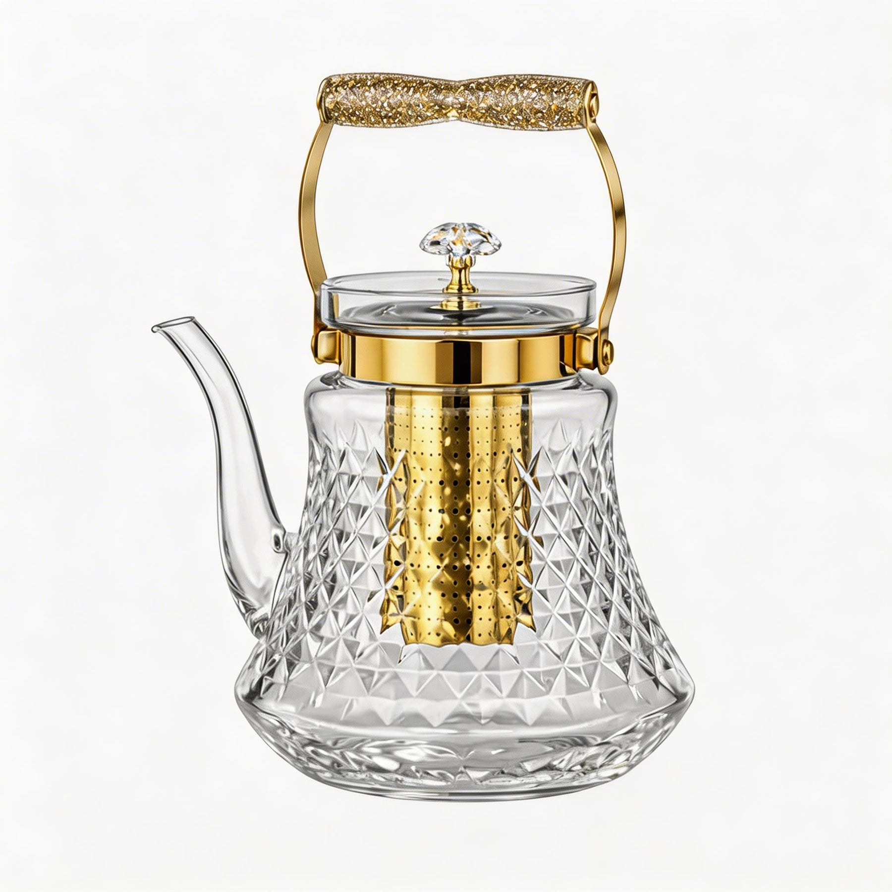Premium Glass Teapot with Gold Accents & Stainless Steel Infuser - 1.0L