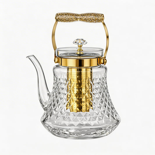 Premium Glass Teapot with Gold Accents & Stainless Steel Infuser - 1.0L