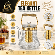 Premium Glass Teapot with Gold Accents & Stainless Steel Infuser - 1.2L Elegant Tea Pot