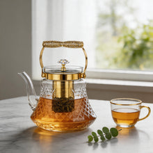 Premium Glass Teapot with Gold Accents & Stainless Steel Infuser - 1.2L
