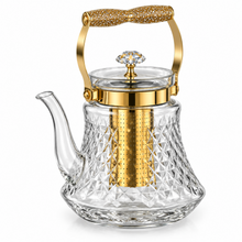 Premium Glass Teapot with Gold Accents & Stainless Steel Infuser - 1.2L Elegant Tea Pot