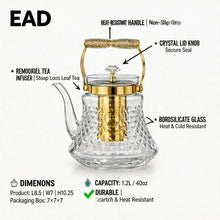 Premium Glass Teapot with Gold Accents & Stainless Steel Infuser - 1.2L