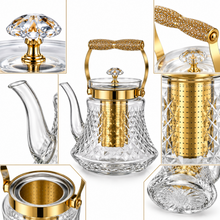 Premium Glass Teapot with Gold Accents & Stainless Steel Infuser - 1.2L Elegant Tea Pot