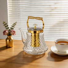 Premium Glass Teapot with Gold Accents & Stainless Steel Infuser - 1.5L