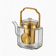 Luxury Square Glass Teapot with Gold Accents & Stainless Steel Infuser - 1.1L