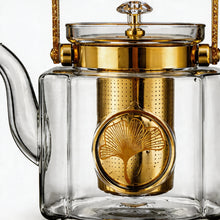 Luxury Square Glass Teapot with Gold Accents & Stainless Steel Infuser - 1.1L
